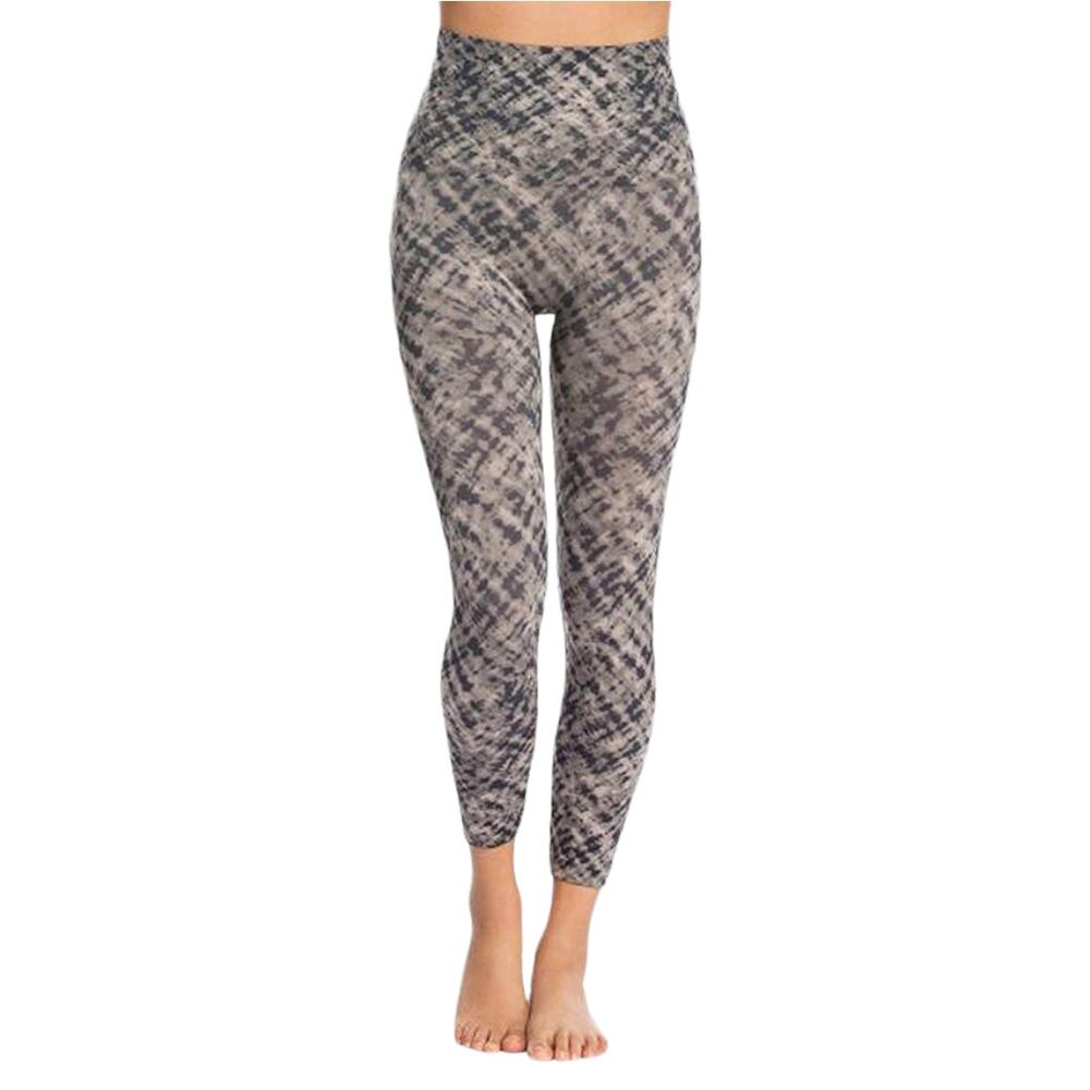 Spanx Look At Me Now Seamless Cropped Leggings Medium Gray Black Print Abstract